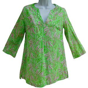 Lilly Pulitzer Green Bean Daisy Swim Tunic Cover Up Split Neck Side Vents XS